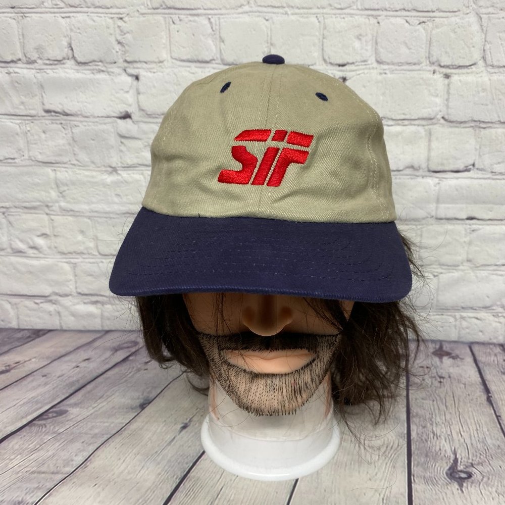 Vintage Dad Hat Cap Strap Back Brown Navy Blue SIF Embroidered Casual Cotton AJM